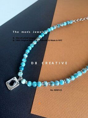 New men's natural apatite stone with stainless steel necklace and pendant